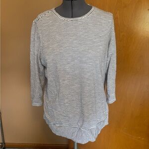Lands' End White and Gray Ribbed Blouse